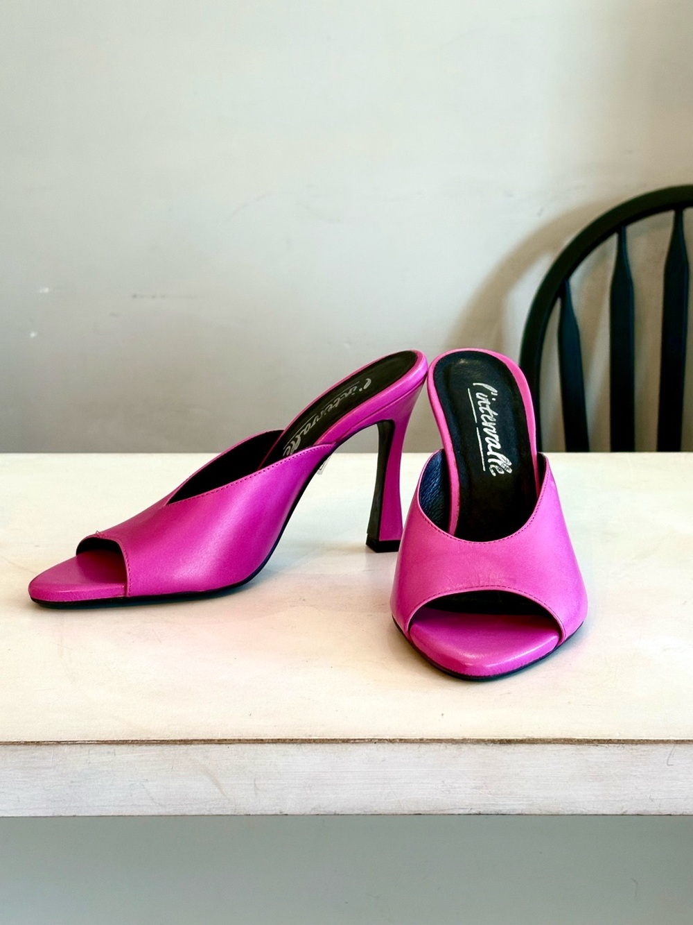 L'INTERVALLE Fuchsia Satin Open-Toe Mule Heels